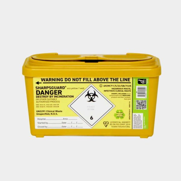 Sharps Disposal Bins: Yellow – 1L