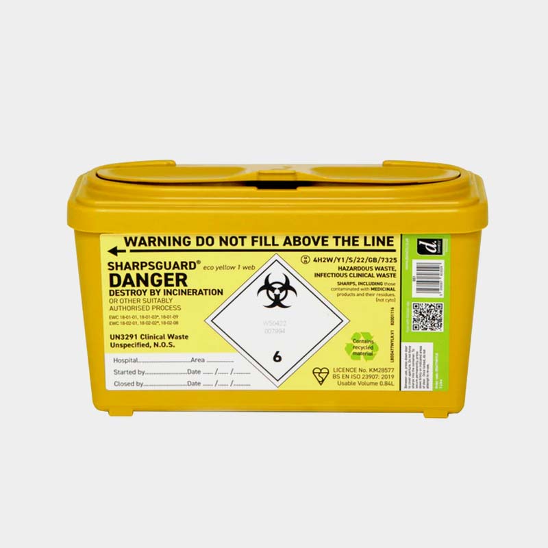 Sharps Disposal Bins: Yellow – 1L