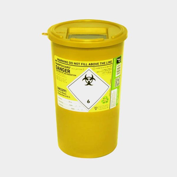 Sharps Disposal Bins: Yellow – 5L